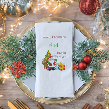 Santa Claus Merry Christmas & Happy New Year Baskılı Yılbaşı Peçetesi – 33x33 cm Çift Katlı, 20’li Paket