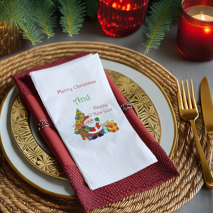 Santa Claus Merry Christmas & Happy New Year Baskılı Yılbaşı Peçetesi – 33x33 cm Çift Katlı, 20’li Paket
