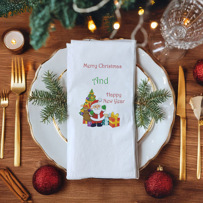 Santa Claus Merry Christmas & Happy New Year Baskılı Yılbaşı Peçetesi – 33x33 cm Çift Katlı, 20’li Paket