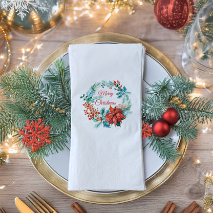 Poinsettia & Kış Çelengi Merry Christmas Baskılı Yılbaşı Peçetesi – 33x33 cm Çift Katlı, 20’li Paket