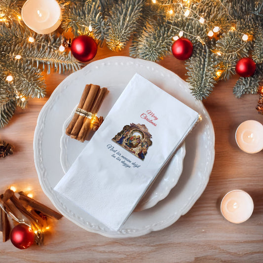 Nativity Scene Merry Christmas Peçetesi – Kutsal Doğuş İllüstrasyonlu, 33x33 cm Çift Katlı, 20’li Paket