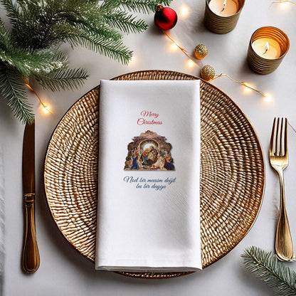 Nativity Scene Merry Christmas Peçetesi – Kutsal Doğuş İllüstrasyonlu, 33x33 cm Çift Katlı, 20’li Paket