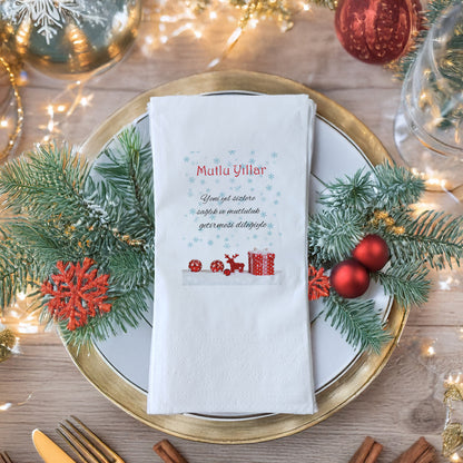 Mutlu Yıllar Türkçe Mesajlı Yılbaşı Temalı Baskılı Peçete – 33x33 cm Çift Katlı, 20’li Paket
