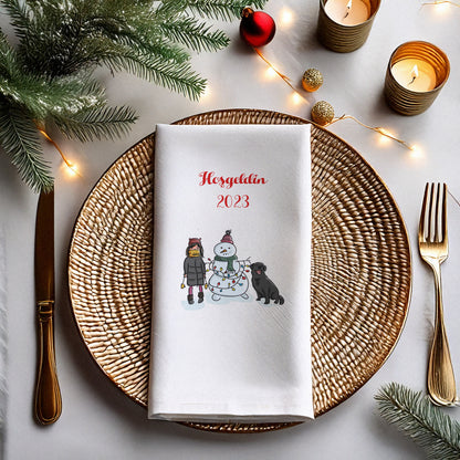 Hoşgeldin 2025 Yılbaşı Baskılı Peçete – Kardan Adam & Çocuk Temalı 33x33cm 20’li Garson Katlama