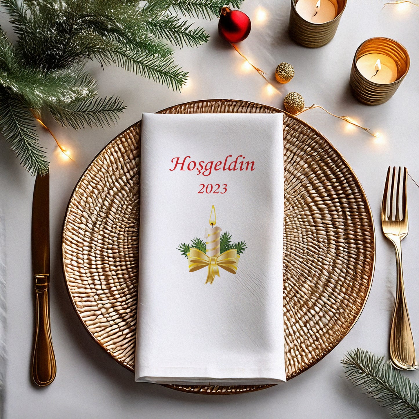 Hoşgeldin 2023 Yılbaşı Desenli Baskılı Peçete – 33x33 cm Çift Katlı Selülozik, 20’li Paket