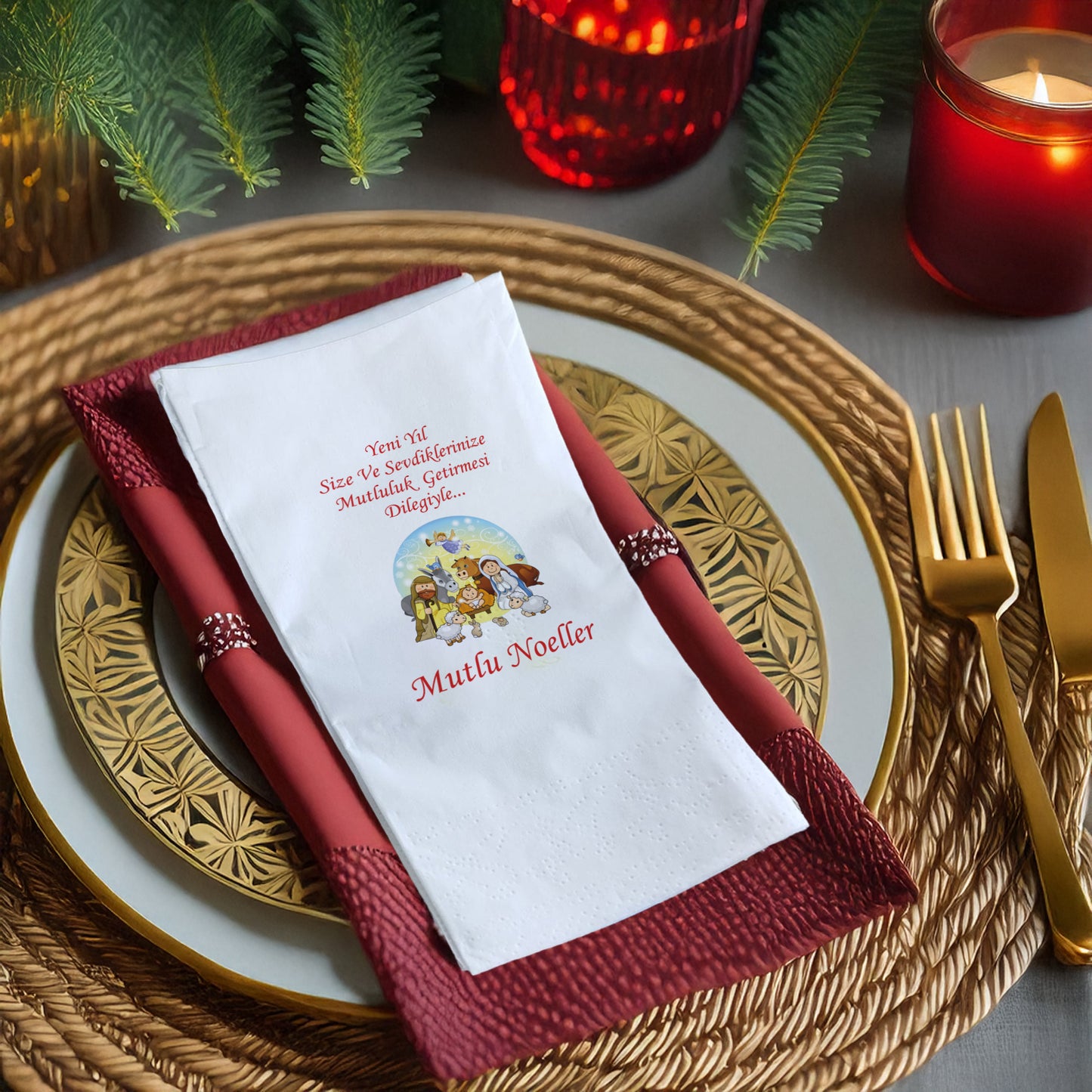 Kidzia Mutlu Noeller Temalı Yılbaşı Baskılı Peçete – Christmas Dekoratif Servis Peçetesi | 33x33 cm 20’li Paket