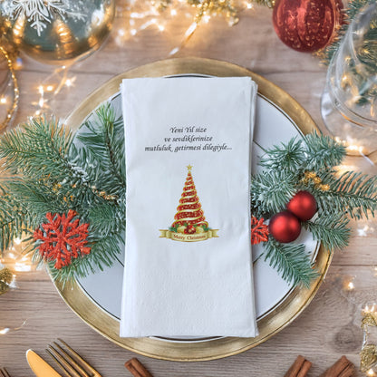 Yılbaşı Ağaç Desenli Merry Christmas Baskılı Peçete – 20’li | 33x33cm Çift Katlı Selülozik | Kidzia
