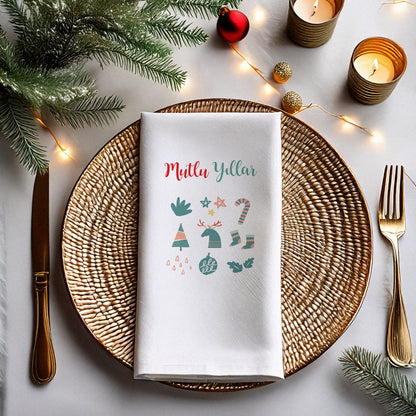 Mutlu Yıllar Yeni Yıl İkonları Desenli Baskılı Peçete – 20’li | 33x33cm Çift Katlı Selülozik | Kidzia 2026