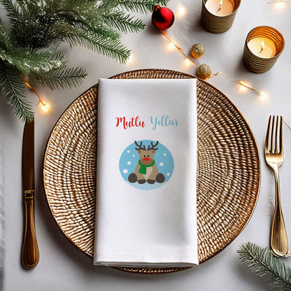 Mutlu Yıllar Sevimli Geyik Desenli Yılbaşı Peçetesi – 20’li | 33x33cm Çift Katlı Selülozik | Kidzia 2026