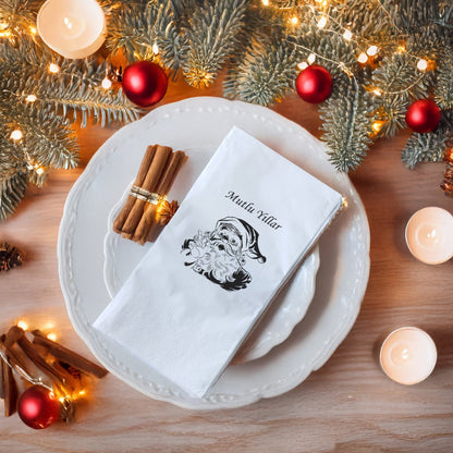 Mutlu Yıllar Siyah Beyaz Vintage Noel Baba Baskılı Yılbaşı Peçete – 33x33cm Çift Katlı (20’li Paket)