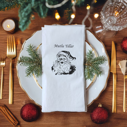 Mutlu Yıllar Siyah Beyaz Vintage Noel Baba Baskılı Yılbaşı Peçete – 33x33cm Çift Katlı (20’li Paket)