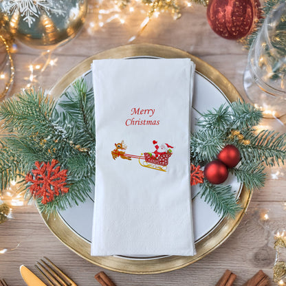 Merry Christmas Kızaklı Noel Baba ve Ren Geyiği Desenli Yılbaşı Peçetesi – 33x33cm 20’li