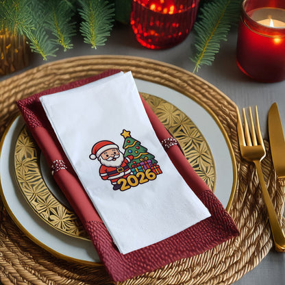 Yılbaşı Desenli Baskılı Peçete – Noel Baba & Çam Ağacı Temalı 2026 Yeni Yıl Sofrası Peçetesi | 20’li, 33x33 cm