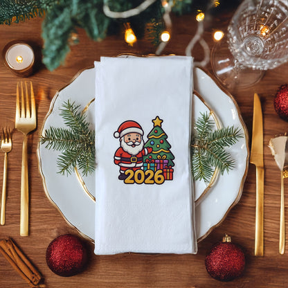 Yılbaşı Desenli Baskılı Peçete – Noel Baba & Çam Ağacı Temalı 2026 Yeni Yıl Sofrası Peçetesi | 20’li, 33x33 cm