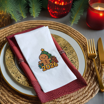 Zencefilli Kurabiye Adam Temalı Yılbaşı Peçetesi – 2026 Baskılı Yeni Yıl Sofra Peçetesi | 33x33 cm, 20’li Paket