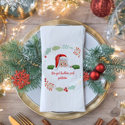 Noel Baba Temalı Yılbaşı Peçetesi – “Bu Yıl Kalbin Çok Gülsün” Yazılı Yeni Yıl Baskılı Peçete | 33x33 cm, 20’li Paket