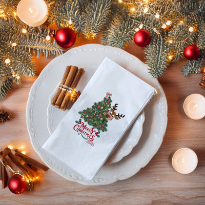 Merry Christmas 2026 Yılbaşı Peçetesi – Çam Ağacı ve Geyik Temalı Baskılı Peçete | 33x33 cm, 20’li Paket