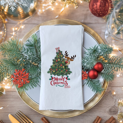 Merry Christmas 2026 Yılbaşı Peçetesi – Çam Ağacı ve Geyik Temalı Baskılı Peçete | 33x33 cm, 20’li Paket