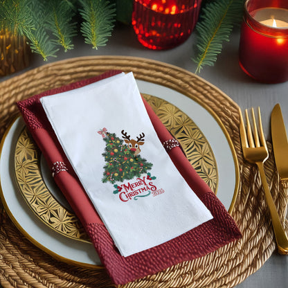Merry Christmas 2026 Yılbaşı Peçetesi – Çam Ağacı ve Geyik Temalı Baskılı Peçete | 33x33 cm, 20’li Paket