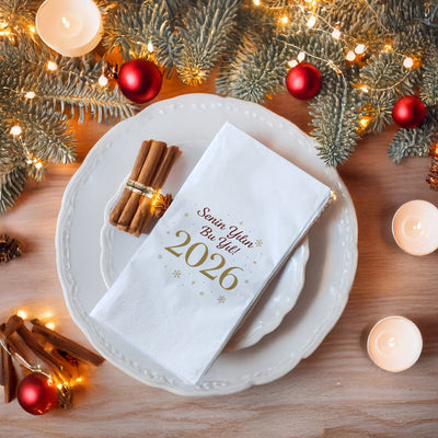 Senin Yılın Bu Yıl 2026 Temalı Yılbaşı Peçetesi – Altın Kar Tanesi Detaylı Yeni Yıl Mesajlı Peçete | 33x33 cm, 20’li Paket