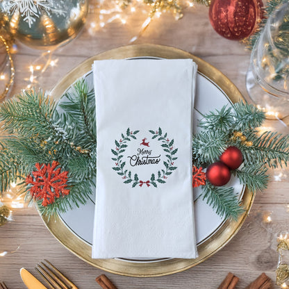 Merry Christmas Çelenk Desenli Yılbaşı Peçetesi – Holly Wreath Klasik Noel Tasarımı | 33x33 cm, 20’li Paket