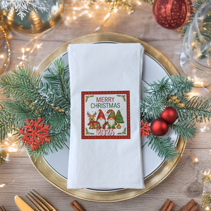 Cute Gnome & Reindeer Merry Christmas Baskılı Peçete – 2026 Yılbaşı Özel Tasarım | 33x33 cm, 20’li Paket