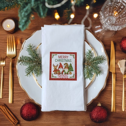 Cute Gnome & Reindeer Merry Christmas Baskılı Peçete – 2026 Yılbaşı Özel Tasarım | 33x33 cm, 20’li Paket