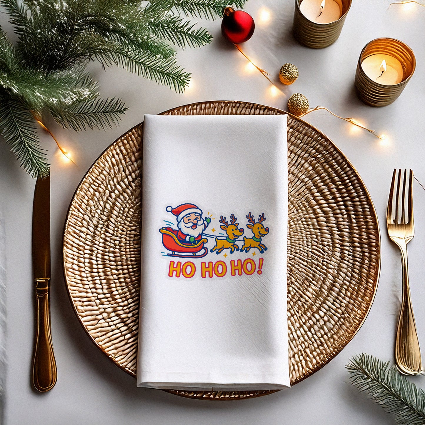 Ho Ho Ho! Çizgi Film Noel Baba & Ren Geyiği Baskılı Yılbaşı Peçete – 33x33 cm, 20’li Paket