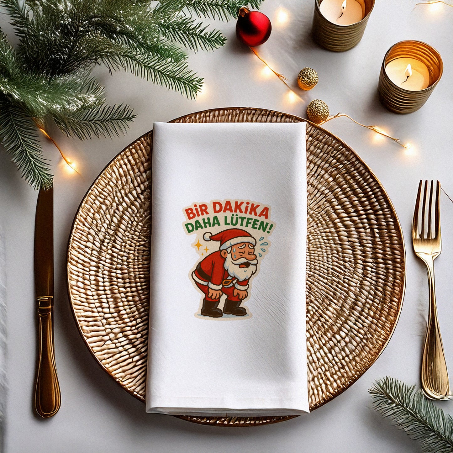 “Bir Dakika Daha Lütfen!” Yorgun Santa Komik Yılbaşı Peçetesi – 33x33 cm, 20’li Paket