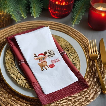 Sevimli Ren Geyiği 2026 Yılbaşı Baskılı Peçete – Çocuk Temalı, 33x33 cm, 20’li