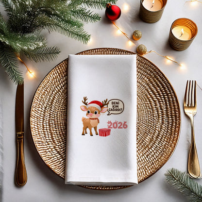 Sevimli Ren Geyiği 2026 Yılbaşı Baskılı Peçete – Çocuk Temalı, 33x33 cm, 20’li