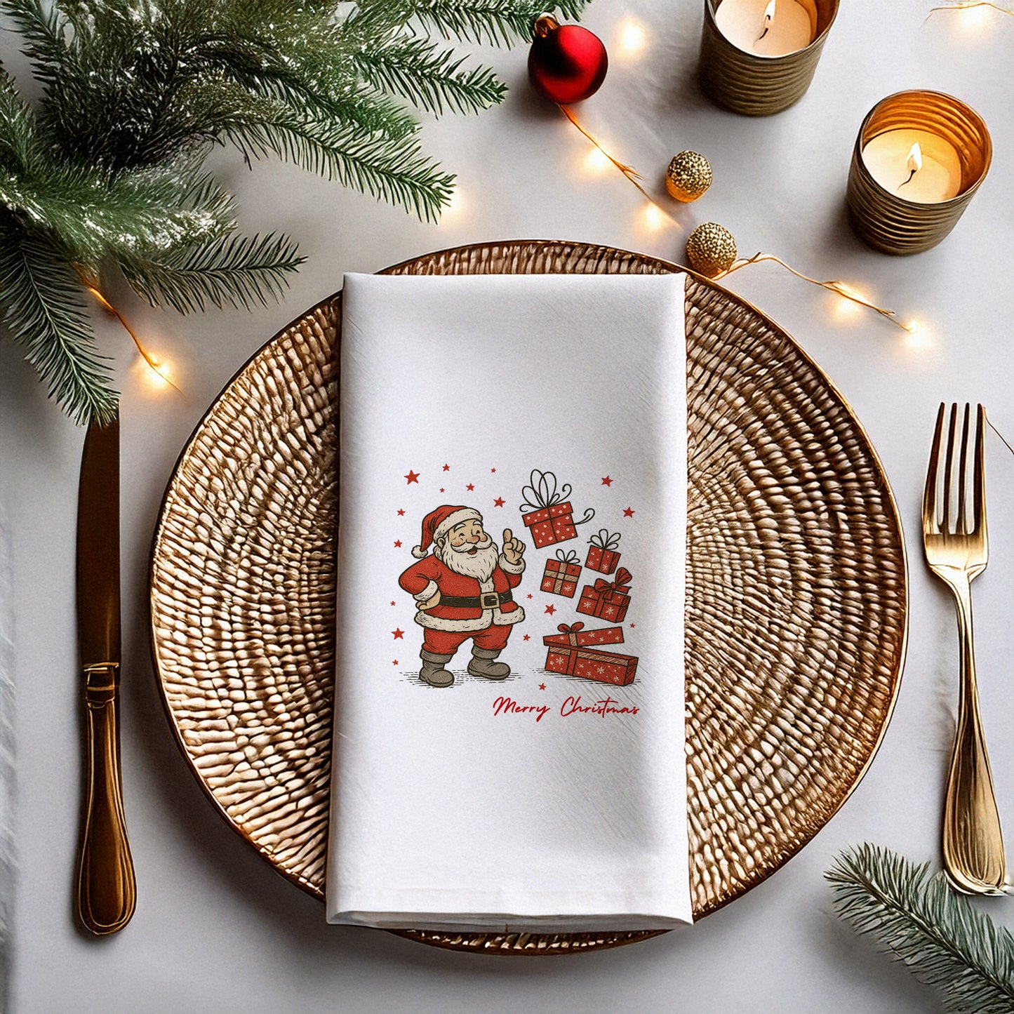 Vintage Noel Baba Merry Christmas Baskılı Yılbaşı Peçetesi – 33x33 cm, 20’li