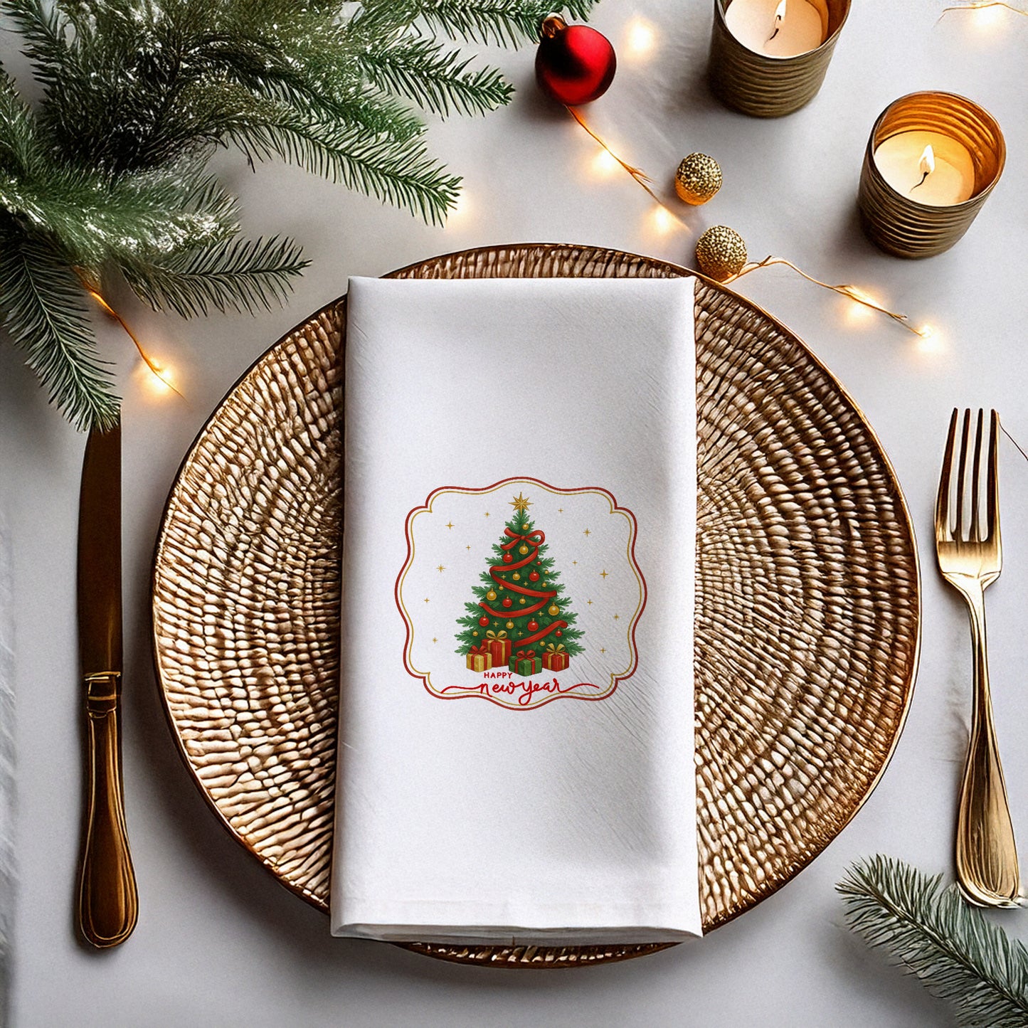 Classic Christmas Tree Happy New Year Peçete – 33x33 cm, 20’li