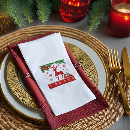 Kırmızı Geyik ve Çam Dalları Christmas Peçete – Merry Christmas 2026 – 33x33 cm