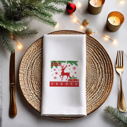 Kırmızı Geyik ve Çam Dalları Christmas Peçete – Merry Christmas 2026 – 33x33 cm