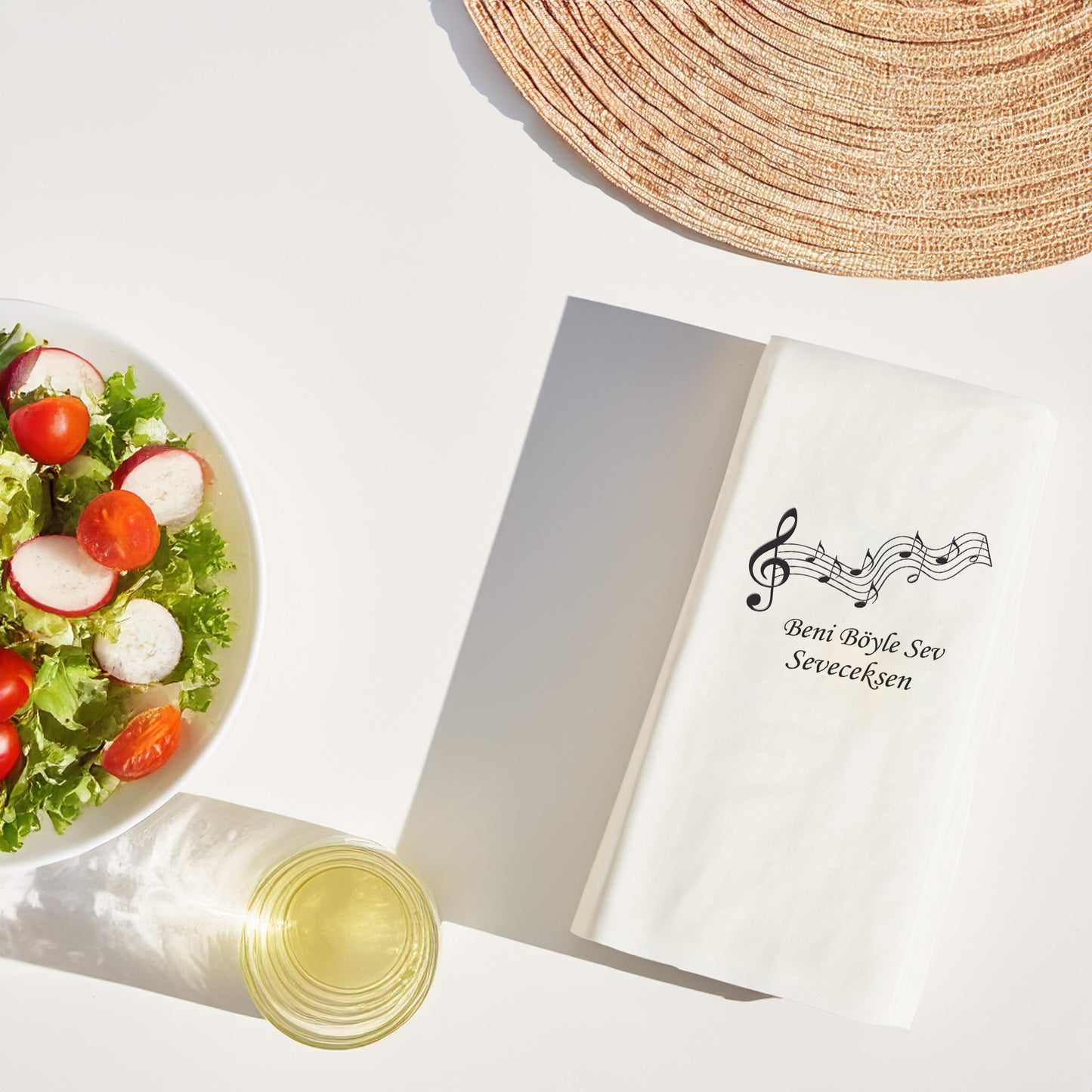 Kidzia Şarkı Sözü Temalı Müzik Notalı Baskılı Peçete – Romantik Tasarım, 20'li Paket (33x33 cm)