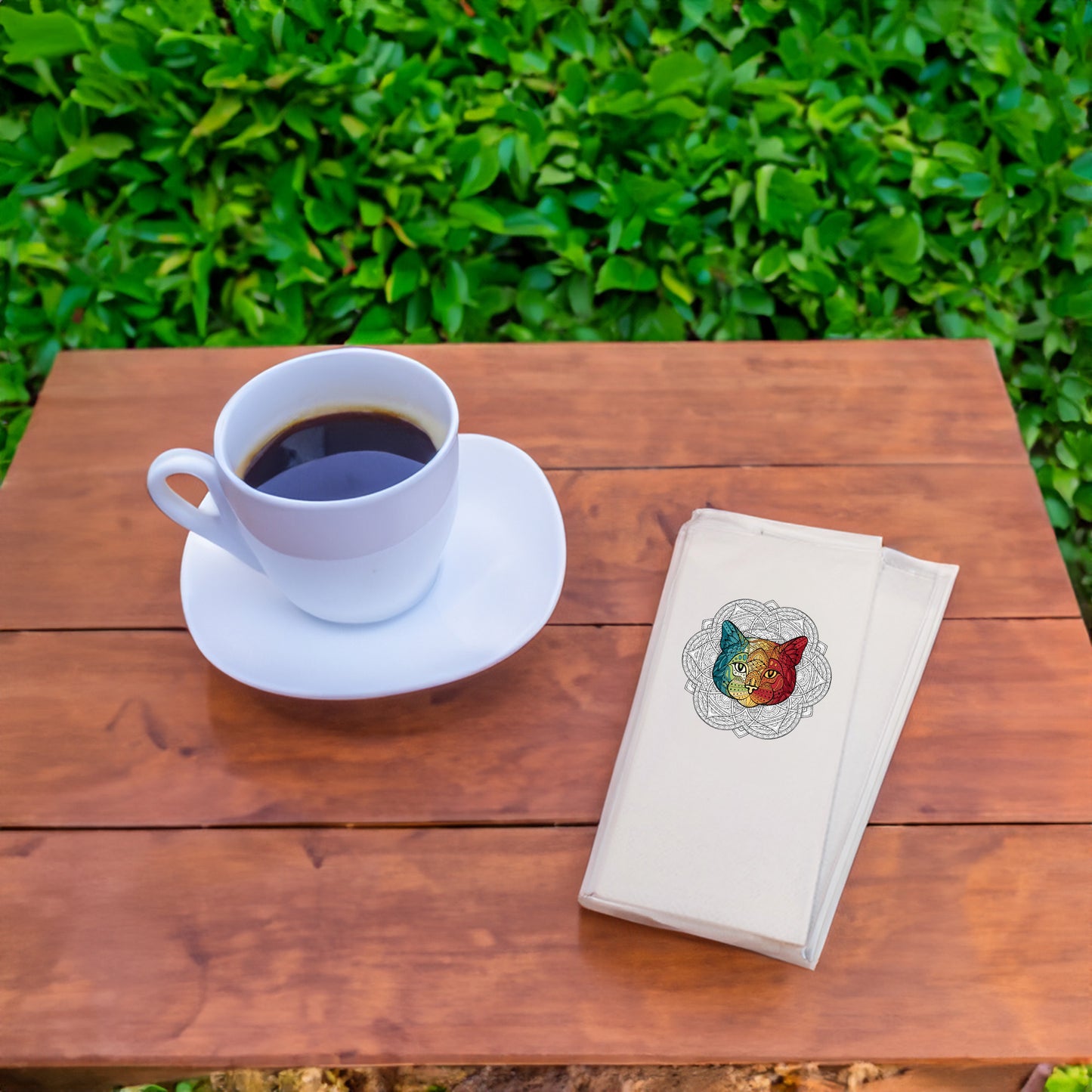 Mandala Kedi Desenli Renkli Baskılı Peçete – 33x33 cm, 20’li Paket, Çift Katlı Selülozik