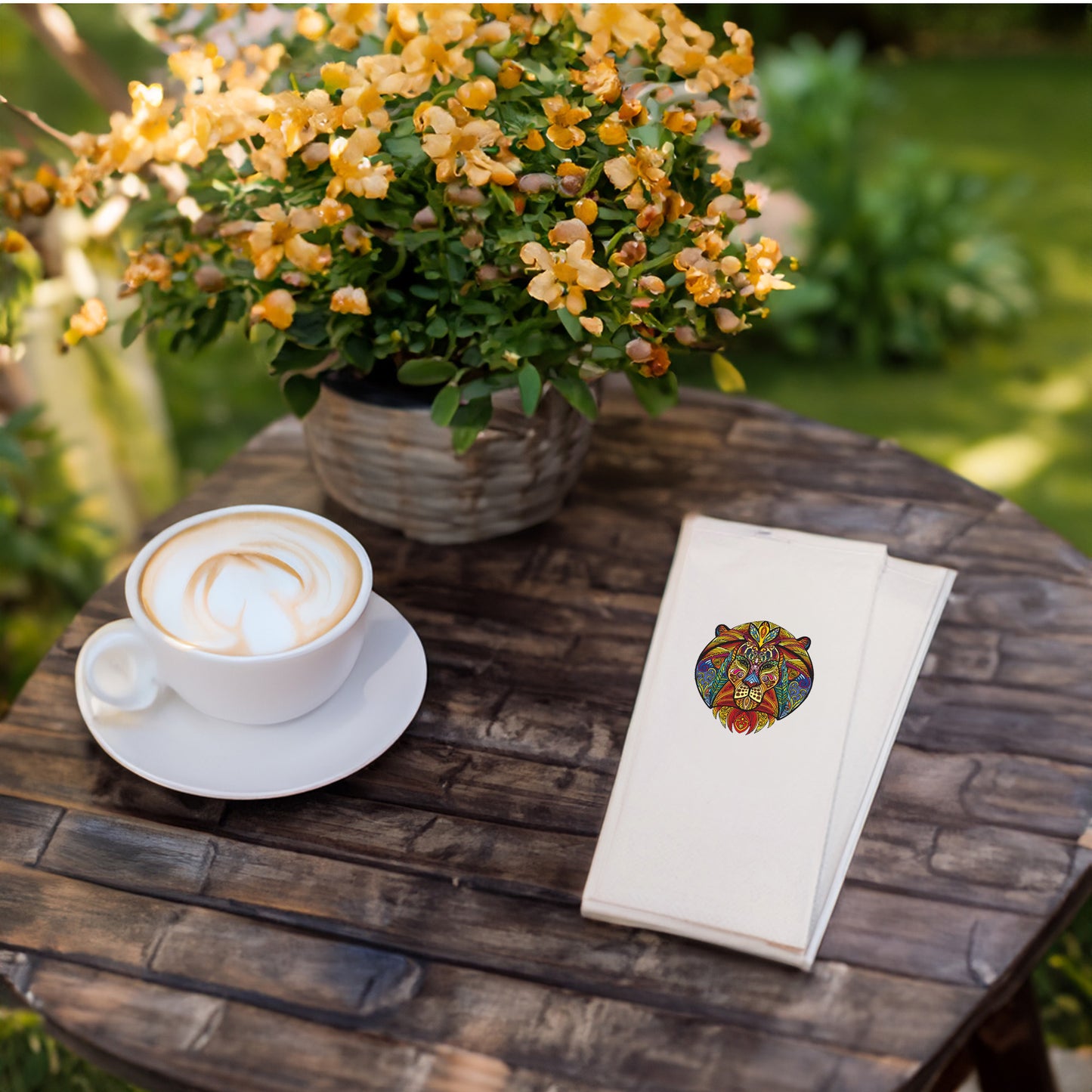 Mandala Aslan Desenli Baskılı Peçete – 33x33 cm, 20’li Paket, Renkli Dekoratif Servis Peçetesi