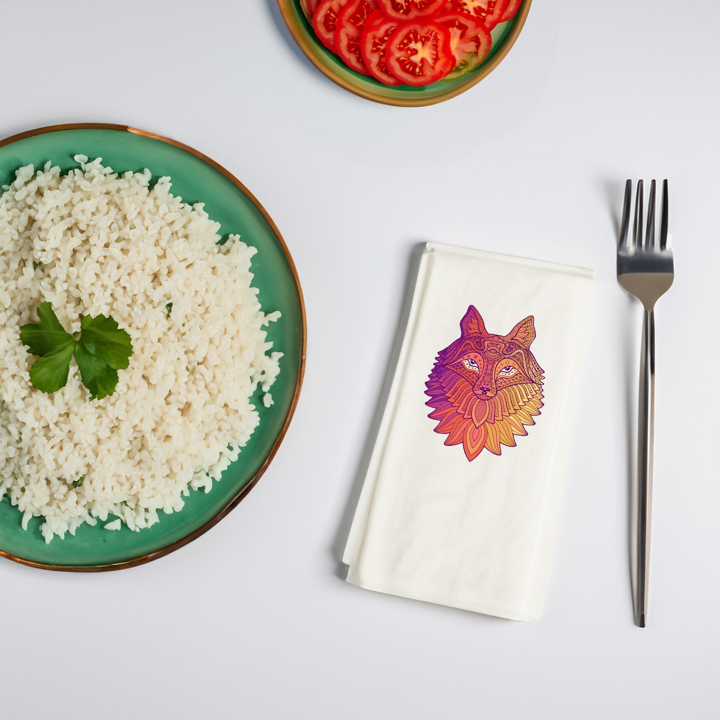 Mandalalı Tilki Desenli Renkli Baskılı Peçete – 33x33 cm, 20’li Paket | Çift Katlı Selülozik