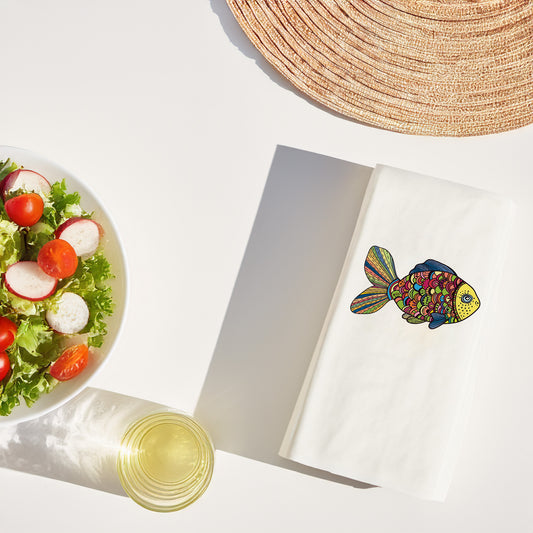 Japon Balık Mandala Desenli Baskılı Peçete – 33x33cm, Çift Katlı, 20'li Paket, Garson Katlama