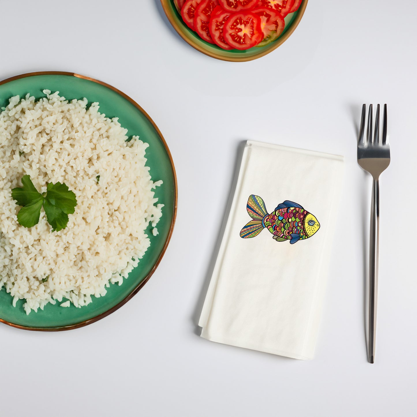 Japon Balık Mandala Desenli Baskılı Peçete – 33x33cm, Çift Katlı, 20'li Paket, Garson Katlama