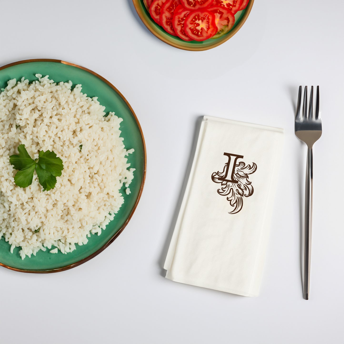 I Harfi Monogram Desenli Lüks Baskılı Peçete – 33x33cm, Çift Katlı, 20’li Paket