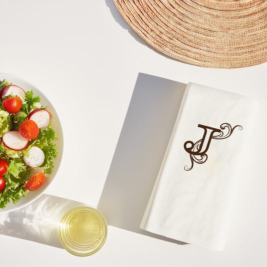 J Harfli Monogram Desenli Baskılı Peçete – 33x33cm, Çift Katlı, Şık Garson Katlama – 20’li Paket
