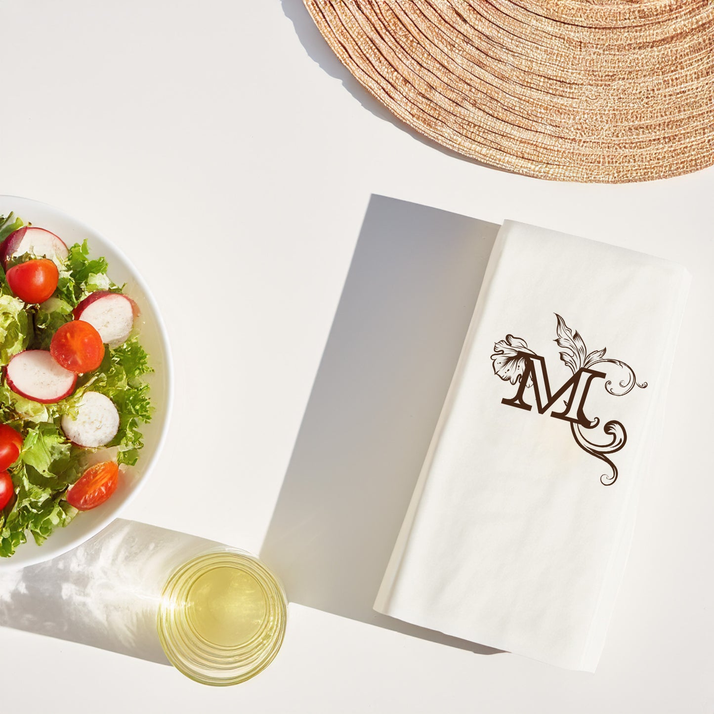 M Monogram Harfli Lüks Baskılı Peçete – Vintage Barok Desenli, 33x33cm, 20'li Paket