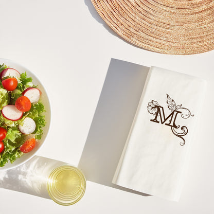 M Monogram Harfli Lüks Baskılı Peçete – Vintage Barok Desenli, 33x33cm, 20'li Paket