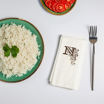 N Monogram Harfli Lüks Baskılı Peçete – 33x33cm Çift Katlı, Özel Tasarım Garson Katlama (20’li Paket)