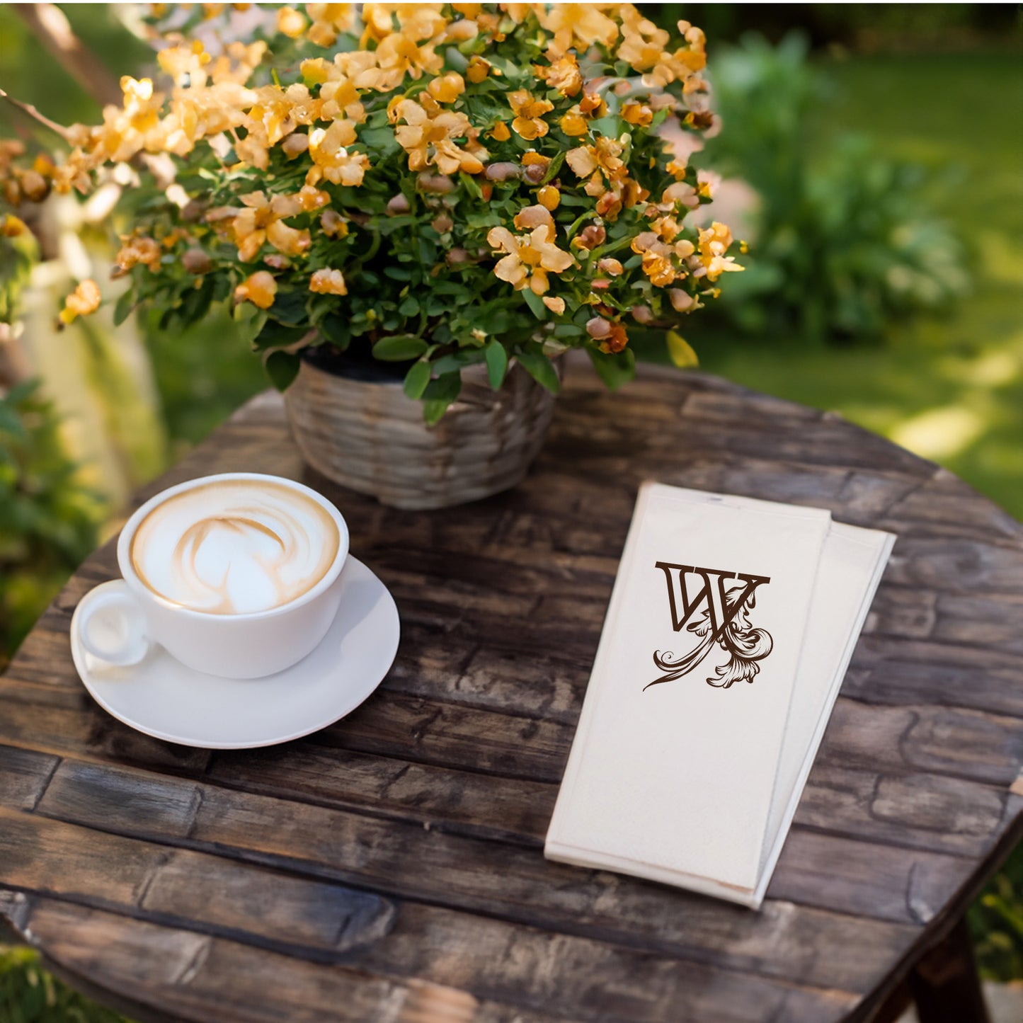 W Monogram Harfli Desenli Baskılı Peçete – 33x33cm Çift Katlı, Şık Garson Katlama (20’li Paket)