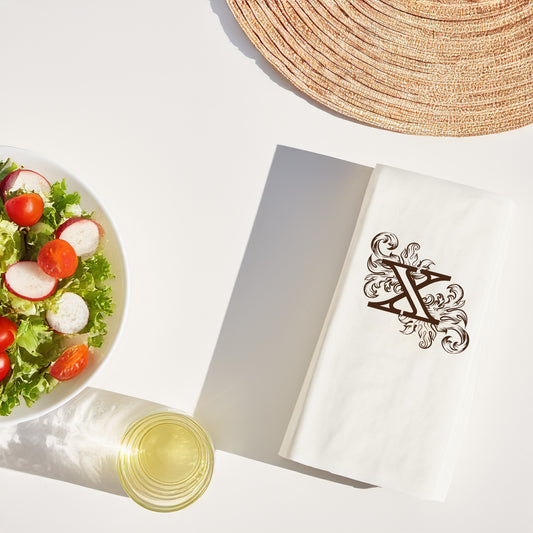 X Harfi Monogram Desenli Baskılı Peçete – 33x33cm Çift Katlı, Şık Garson Katlama (20’li Paket)
