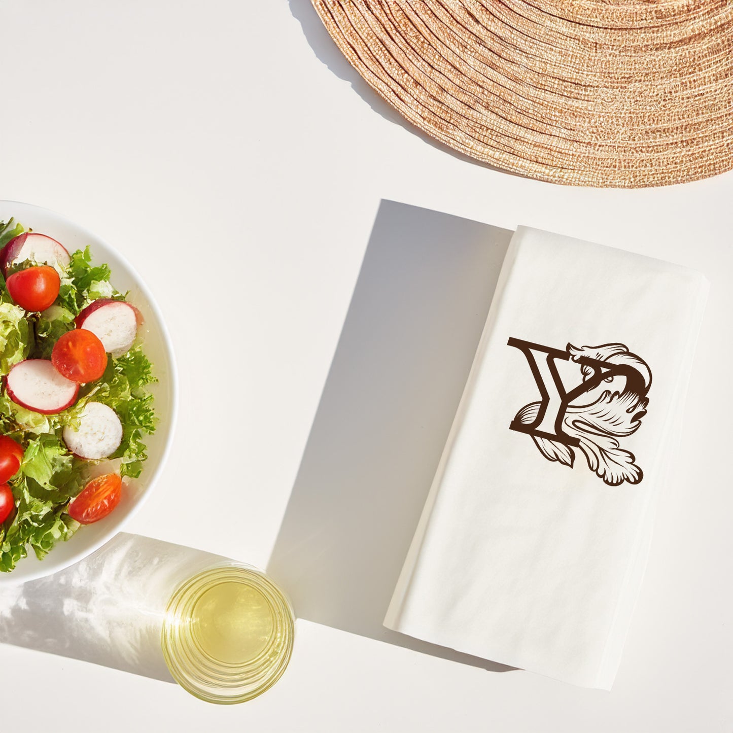 Y Monogram Harfli Desenli Baskılı Peçete – 20’li | 33x33 cm Çift Katlı, Şık Garson Katlama