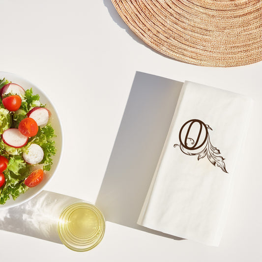 O Harfi Monogram Desenli Baskılı Peçete – 20’li Premium Selülozik Beyaz Peçete (33x33 cm, Garson Katlama)